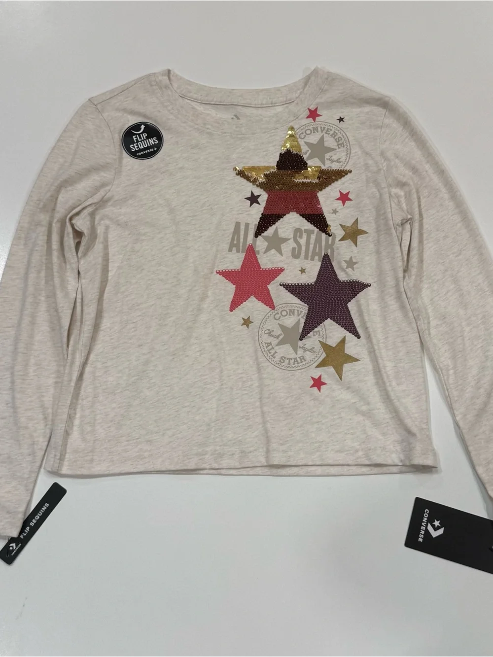 NWT Converse Flip Sequin All Star Girls Long Sleeve Tee